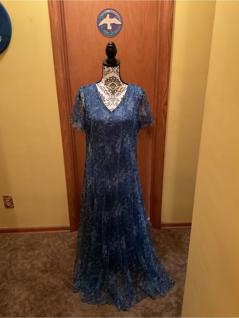 Coldwater Creek Navy Blue Floral Lace Maxi Dress